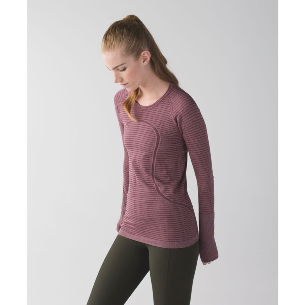 Lululemon Swiftly Tech Long Sleeve Crew in Heathered Bordeaux Drama Size 4 - Picture 13 of 15